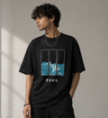 Azure Waves Oversized Tee – Black